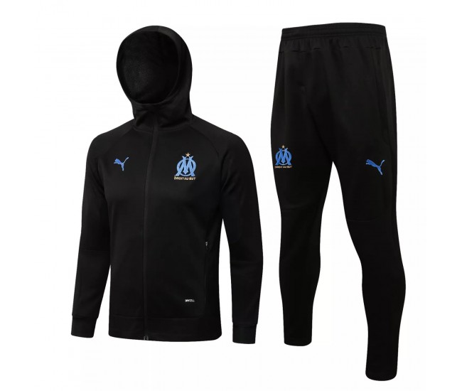 Olympique Marseille Black Hooded Presentation Football Tracksuit 2021-22