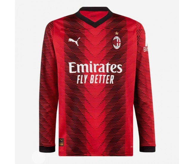 AC Milan Mens Long Sleeve Home Jersey 23-24